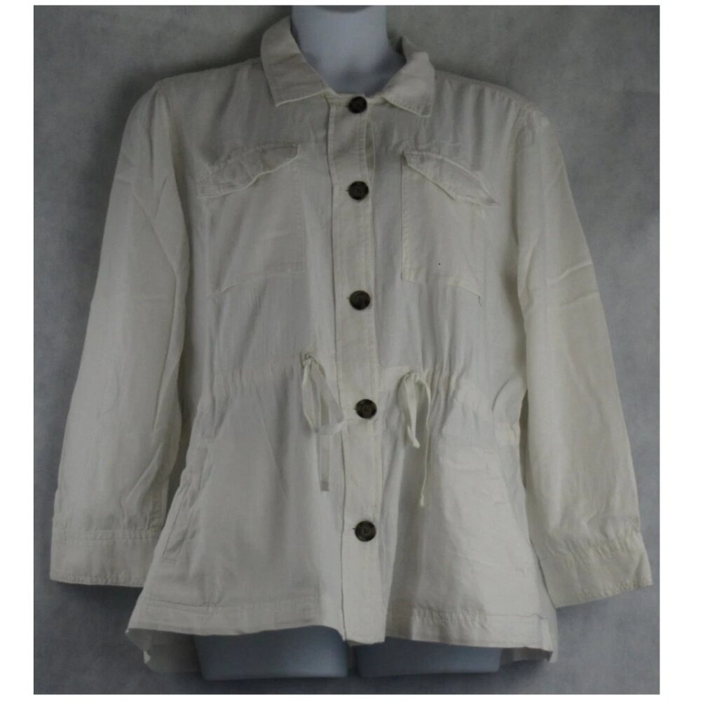 NWT Style & Co Womens Plus Size Linen Blend Field Jacket, Shiitake Off-White, 1X